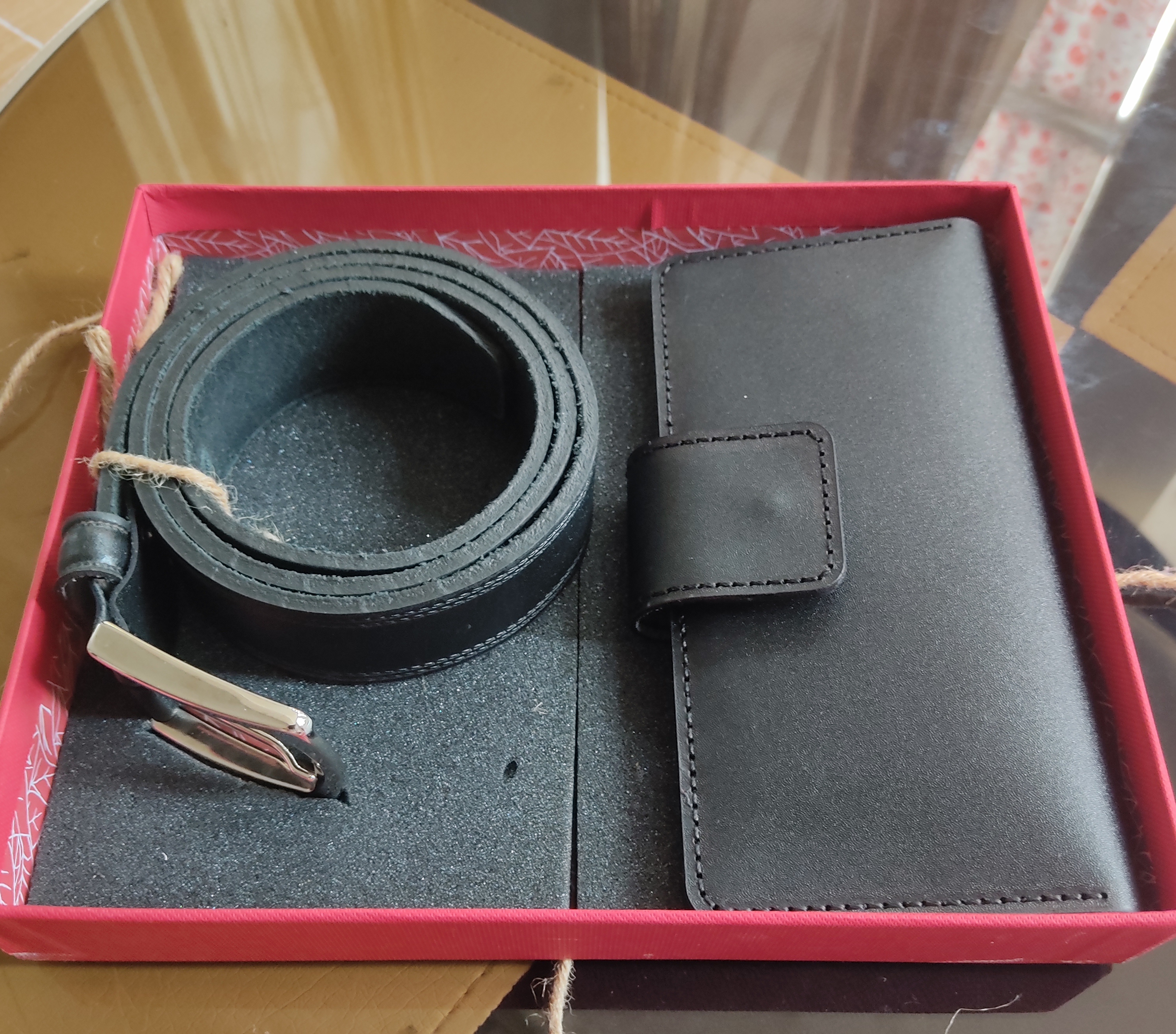 Natural leather bag and belt set